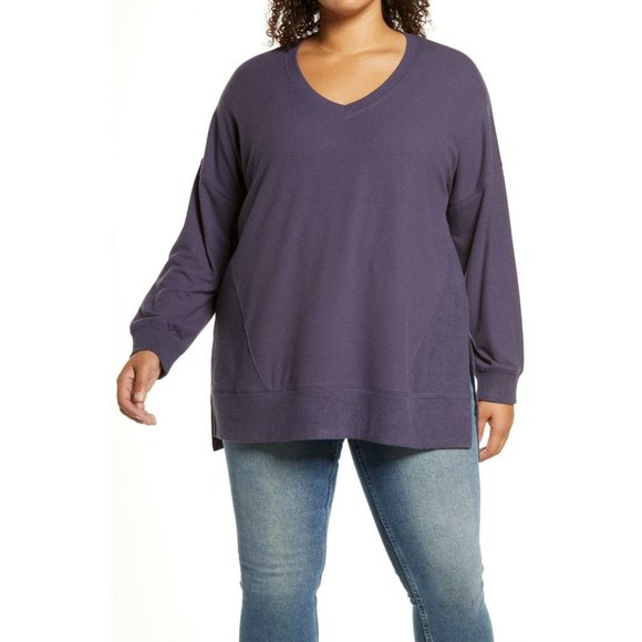 MELLODAY V-Neck Cozy Sweater Knit Top in Navy - Size Small NWT - Picture 1 of 4